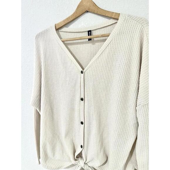 Iwollence Womens Sweater Shirt Waffle Knit Thermal Long Sleeve Tie Knot XL - Picture 2 of 15